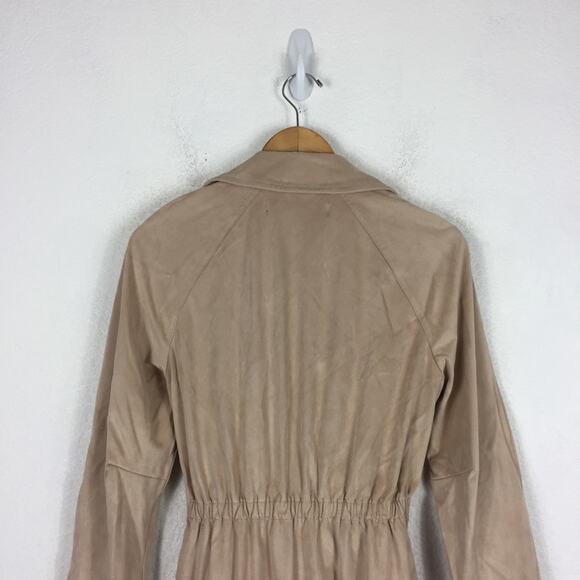 Zara Tan Trench Coat XS Faux Suede Double Breasted Belted Classic Mid Length - Picture 14 of 16